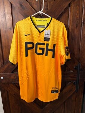 Nike Yellow PGH Pittsburgh Pirates  Stargell Jersey with Black Trim